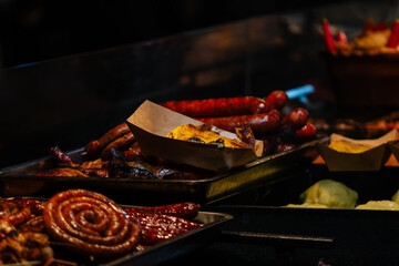Traditional Romanian food at Bucharest Christmas Market. Tasty street food
