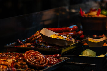 Traditional Romanian food at Bucharest Christmas Market. Tasty street food