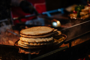 Traditional Romanian food at Bucharest Christmas Market. Tasty street food