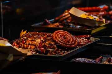 Traditional Romanian food at Bucharest Christmas Market. Tasty street food