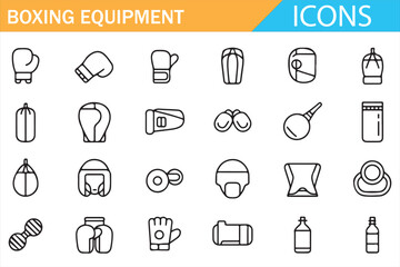 Modern boxing equipment outline icons for sports illustration projects