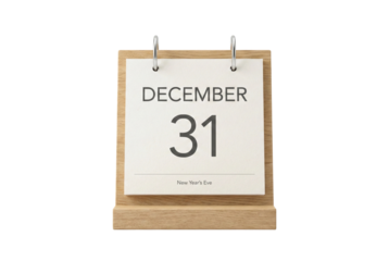 A desk calendar showing December 31, New Year's Eve, transparent background
