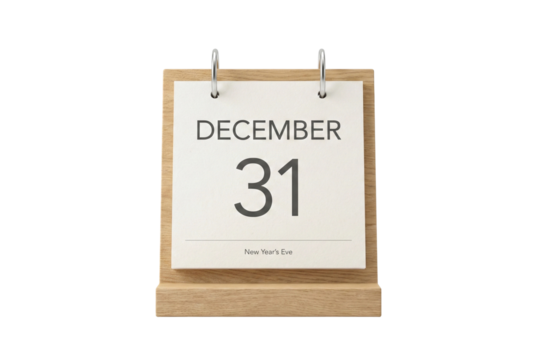A desk calendar showing December 31, New Year's Eve, transparent background - Powered by Adobe