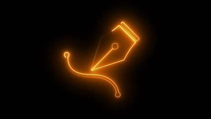 Glowing neon outline of a fountain pen isolated on black background