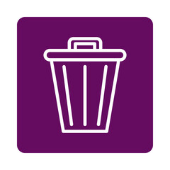 Simple Outline Trash Can Icon on a Purple Square Background garbage waste isolated on a transparent background