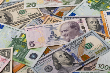 Global Currency Mix Chaos Dollar Euro Lira