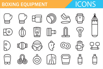 Boxing workout and training gear vector icon set for gym branding