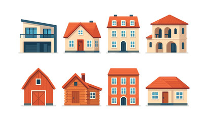 Fototapeta premium House collection, cottages, homes, buildings, flat vector illustration