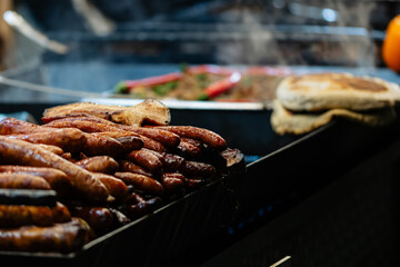 Traditional Romanian food at Bucharest Christmas Market. Tasty street food
