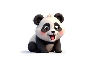 Fototapeta premium Cute expressive baby panda illustration sitting with pink blush cheeks friendly animated ears inviting sweet.