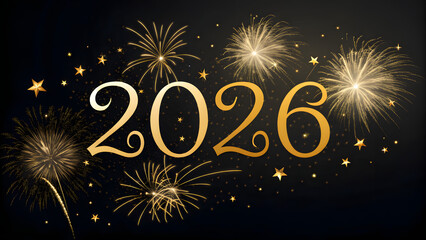 Golden 2026 new year fireworks celebration greeting card
