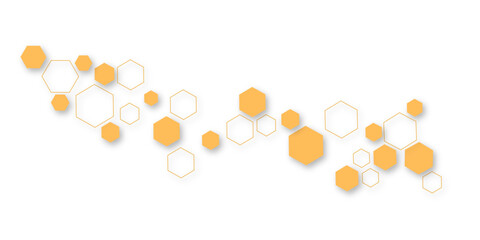 Stylish orange hexagon arrangement with outlined shapes and soft shadows, perfect for modern web design, futuristic concepts, branding materials, corporate backgrounds, and technology presentations.