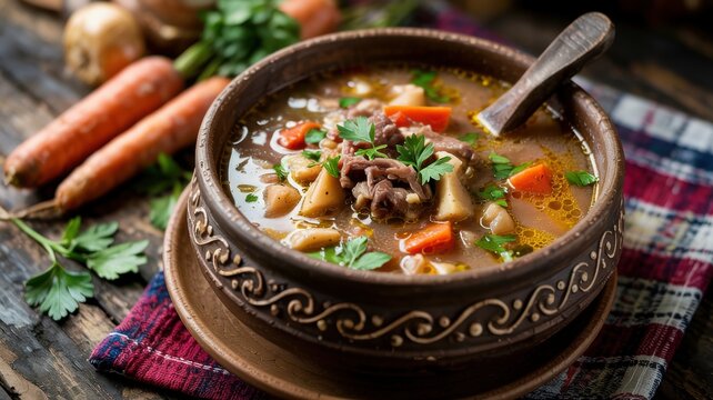National dishes of Bulgarian cuisine. Lamb and vegetable soup is a traditional dish of Bulgarian cuisine, which is most often called "chorba" or "agnieszka chorba" (lamb/mutton soup).