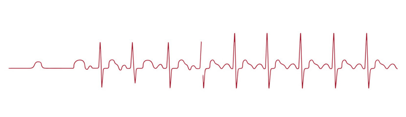 red heart beat line illustration showing life rhythm on white background
