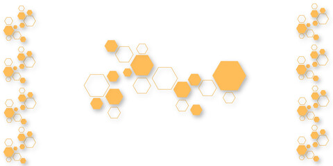 Abstract orange hexagon pattern on white background, modern geometric layout with soft shadows, perfect for technology, business, branding, web headers, corporate design, and futuristic templates.