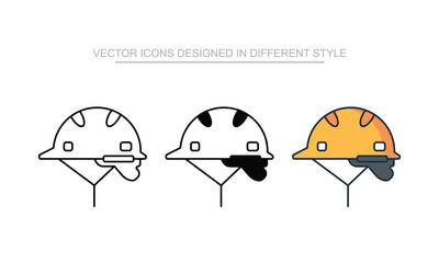 Construction Helmet icon set in different style with white background illustration