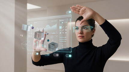 Creative Professional Working With 3D Holographic Interface