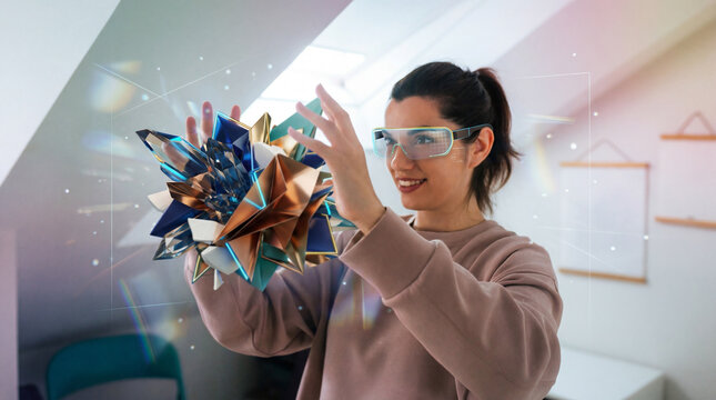 AR Artist Sculpting a Futuristic Geometric Hologram