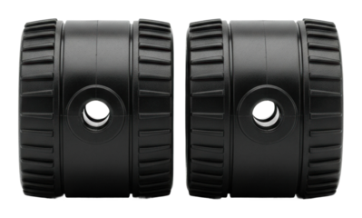 Action of inspecting black roller wheels in industrial isolated on transparent background