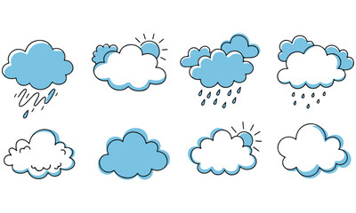 Obraz premium Massive Doodle Icon Bundle: Hand-Drawn Weather, Rainbows, Rain, Clouds, Storms, Abstract Trees, and Christmas Fir Tree Sets for Digital Seasonal Design