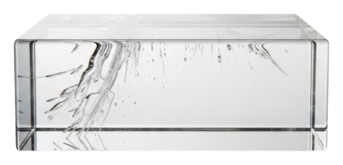 Minimalist gallery display artistic glass blocks at eye-level isolated on transparent background