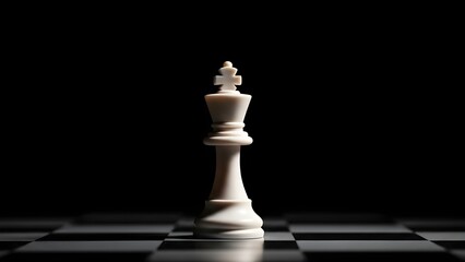 Minimalist White King Chess Figure Against Pure Black Backdrop Conveying Luxury, Strateg,y Leadership And Timeless Authority