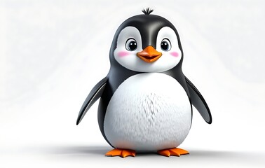 Obraz premium Cute plump penguin character illustration with big innocent eyes and blushing cheeks.