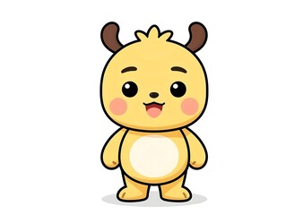 Fototapeta premium Cute round yellow cartoon creature mascot with big eyes and playful smile illustration.