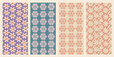 Four floral pattern variations in pastel colors with a retro vintage aesthetic © Bijoy