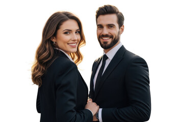 Professional business couple smiling confidently isolated on transparent background
