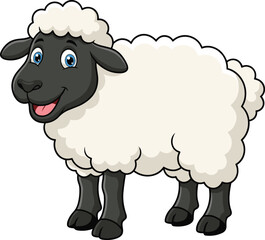 Cute cartoon sheep character with fluffy white wool and friendly expression, perfect for children’s educational materials, farm illustrations, animal stories, and vector designs