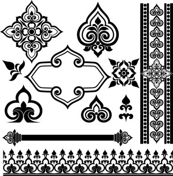 Elegant Asian Ornaments Set-Decorative elements for borders frames and patterns.Suitable for wedding invitations-certificates-menu design and traditional festival decorations