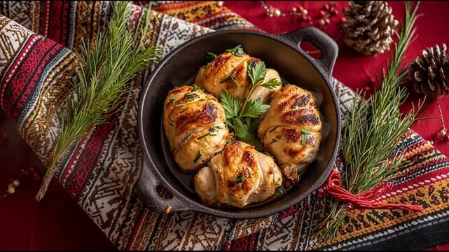 Baked Chicken Involtini With Festive Napkin