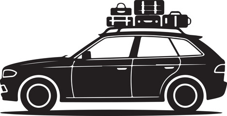 Silhouette of a station wagon with luggage on the roof rack for travel automobile. © Sanzida