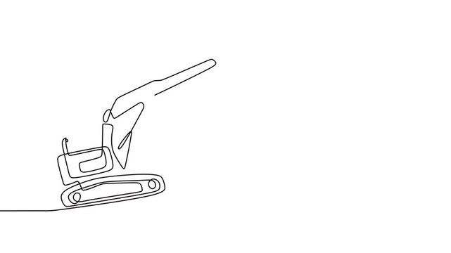 Continuous line drawing of a construction scene with loader and dump truck illustration