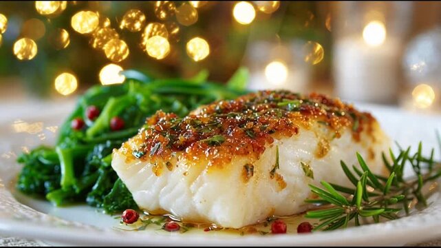 Baked Haddock Fillet With Festive Greens