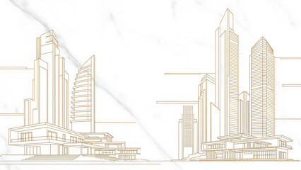 Architectural rendering of a modern cityscape with multiple high rise buildings and a focus on detailed structural design and urban development