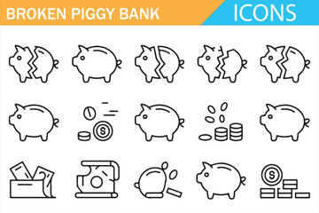 Savings loss and financial risk piggy bank symbols vector illustration