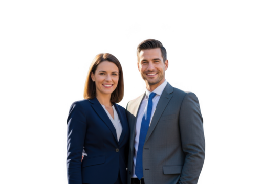 Smiling business professionals in suits isolated on transparent background - Powered by Adobe