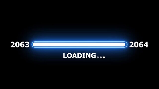 New year 2064 loading bar animation Year changing from 2063 to 2064. Loading bar from 2063 to 2064 new year transfer animation. Almost reaching New Year on black background.