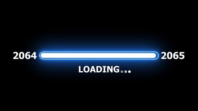 New year 2065 loading bar animation Year changing from 2064 to 2065. Loading bar from 2064 to 2065 new year transfer animation. Almost reaching New Year on black background.