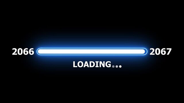 New year 2067 loading bar animation Year changing from 2066 to 2067 . Loading bar from 2066 to 2067 new year transfer animation. Almost reaching New Year on black background.