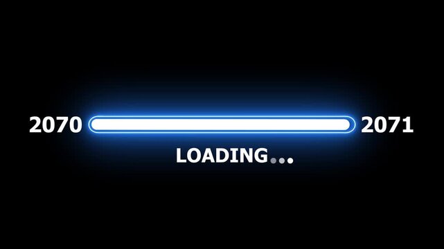New year 2071 loading bar animation Year changing from 2070 to 2071 . Loading bar from 2070 to 2071 new year transfer animation. Almost reaching New Year on black background.