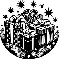  Christmas Gifts Vector Illustration with Festive Wrapped Presents