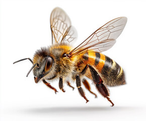 Macro Close-Up of a Honeybee Hovering in Flight created with Generative AI Technology, ai, generative