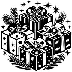  Christmas Gifts Vector Illustration with Festive Wrapped Presents