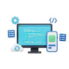 Computer and mobile device displaying code isolated on transparent background