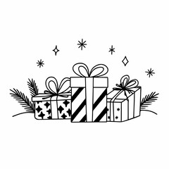  Christmas Gifts Vector Illustration with Festive Wrapped Presents