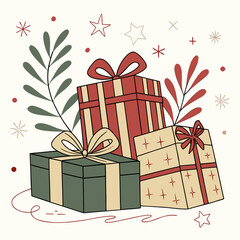  Christmas Gifts Vector Illustration with Festive Wrapped Presents