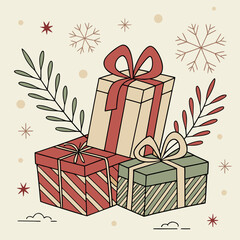  Christmas Gifts Vector Illustration with Festive Wrapped Presents